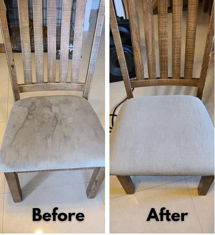 Real before and after result of a dining chair deep clean