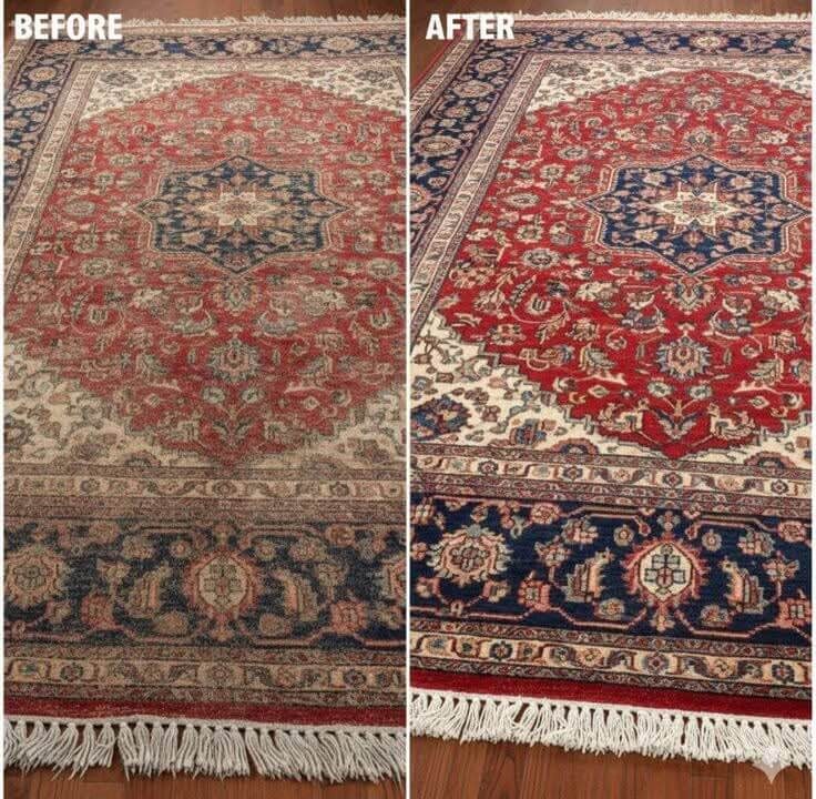 Real before and after result of a rug deep clean