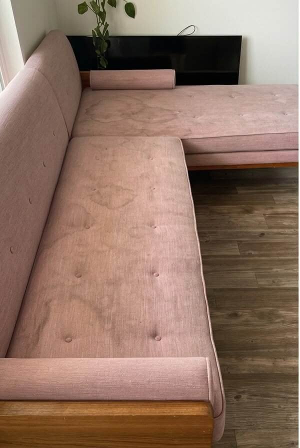 Sectional sofa before deep cleaning